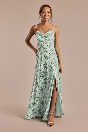 Celebrate DB Studio Floral Chiffon Cowl Neck Dress with Slit